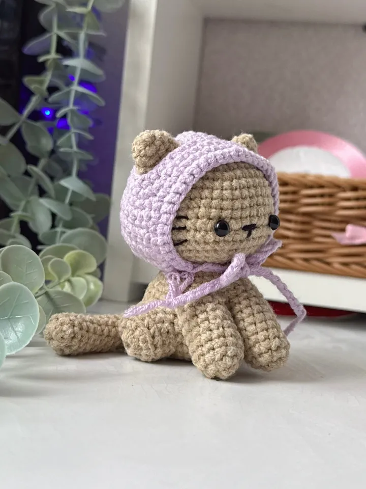 Crochet pattern kitty in the hat, crochet cat amigurumi, animals crochet pattern, PDF file US terms