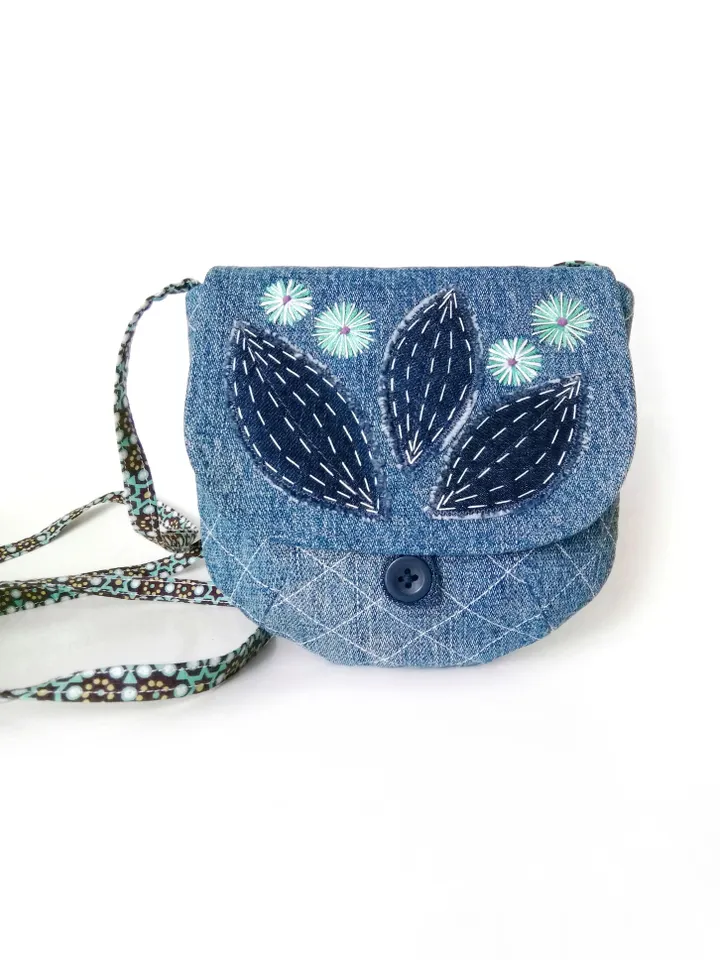 Handcrafted Mini Embroidered Denim Crossbody Purses for Women: Small Shoulder Bags, Cross Body Handbags - Unique Handmade. FREE SHIPPING!