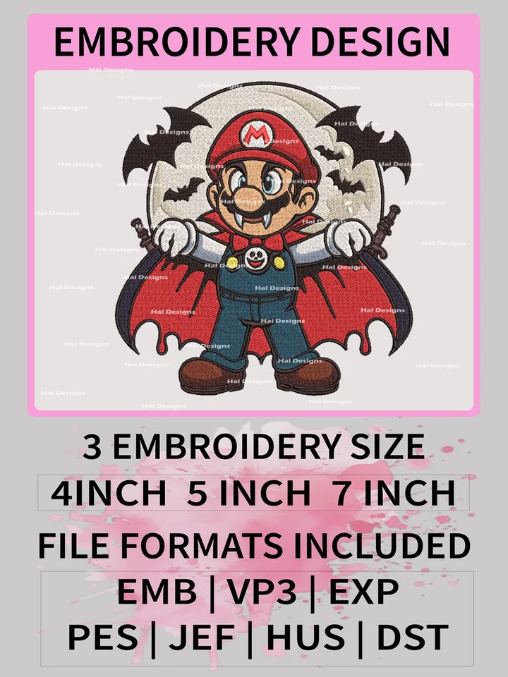 Embroidery Design Super Mario Halloween Embroidery Design Machine File, Digital download