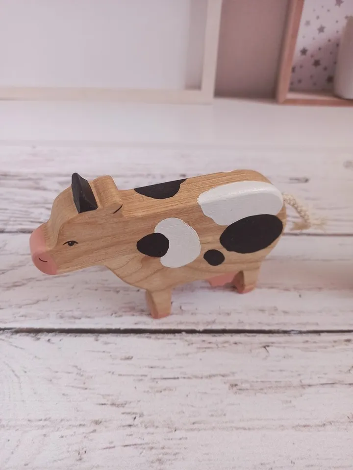 Wooden toys cow and calf,farm animals wooden figurines, education toys for toddl