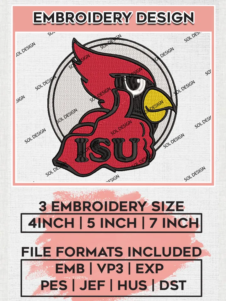 NCAA ISU Redbirds Team Mascot Logo embroidery designs, NCAA Illinois State Redbirds Logo Machine embroidery files, NCAA Team Logo embroidery designs, NCAA Game Day Machine embroidery designs, Digital Download