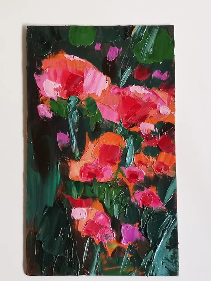 Poppy Painting Original Art Small Impasto Oil Painting Flower Verafe