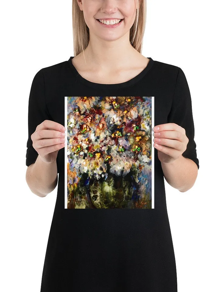Abstract flowers in a vase Photo paper poster made with my original stained glass artwork,home decoration,unique artwork gift.