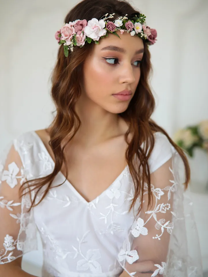 Flower crown, Dusty rose flower crown, Wedding flower crown, Bridal flower crown, Bridesmaids crown