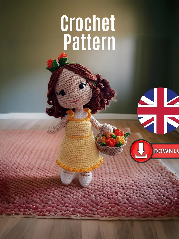 Amigurumi Doll Only Tulip Costume Pdf Pattern Tutorial English, Crochet Tulip Doll Pattern, Cute Knitted Flower Doll for Girls