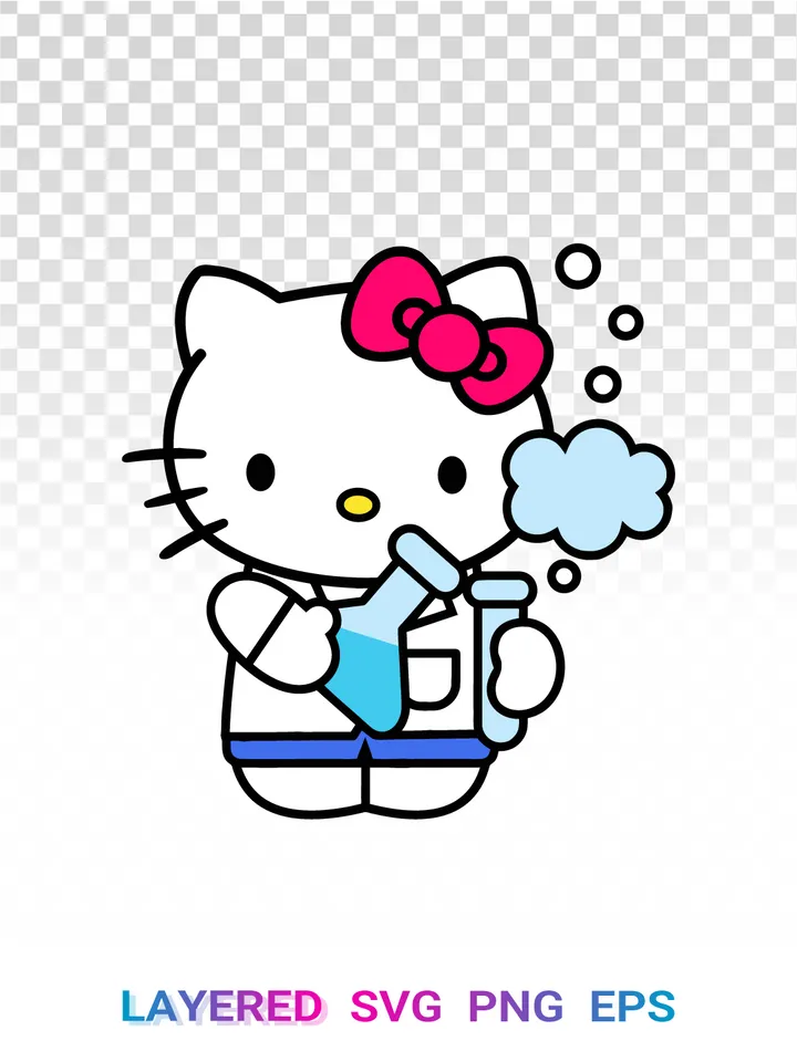 Hello Kitty Scientist SVG PNG, STEM Chemistry Sanrio 🔬