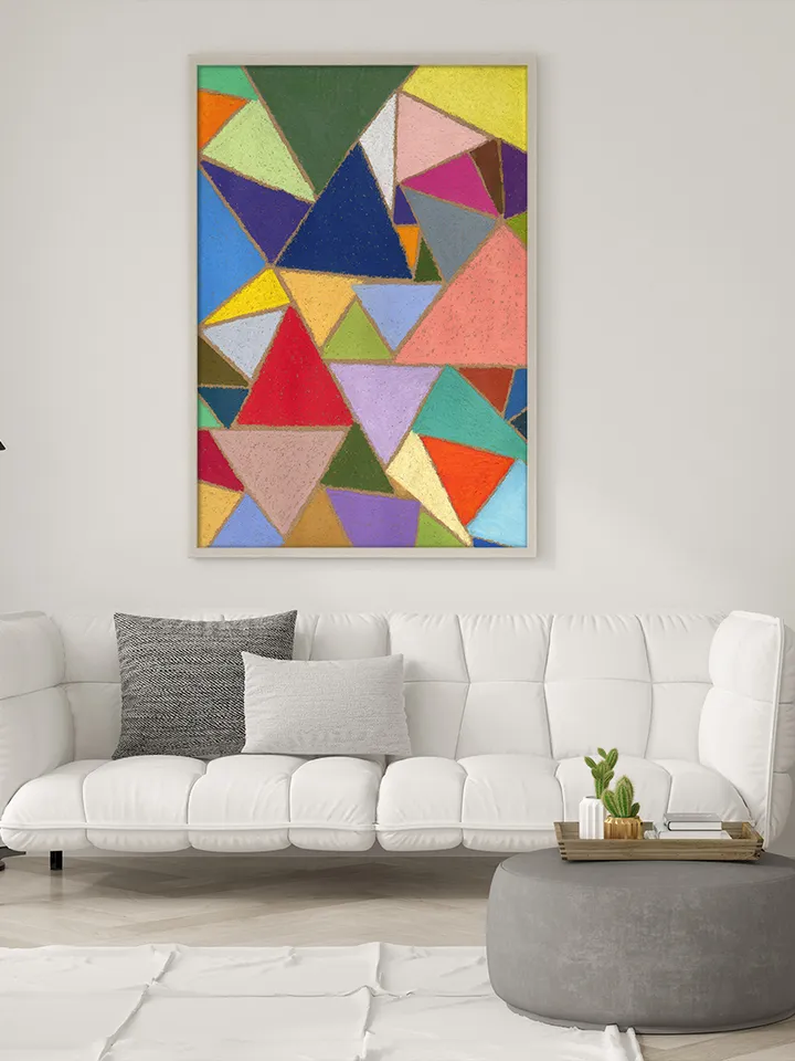 Printable pattern Abstract colored triangles, Large poster, Digital file, Home decor, Color oil pastel painting