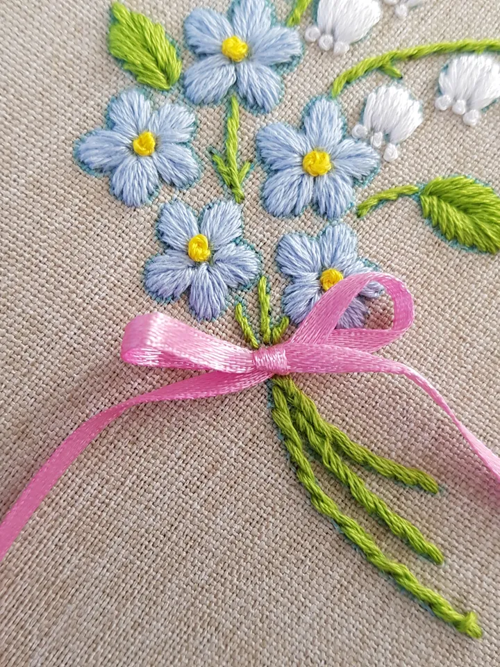 Bouquet of lilies of the valley hand embroidery, Floral pattern PDF