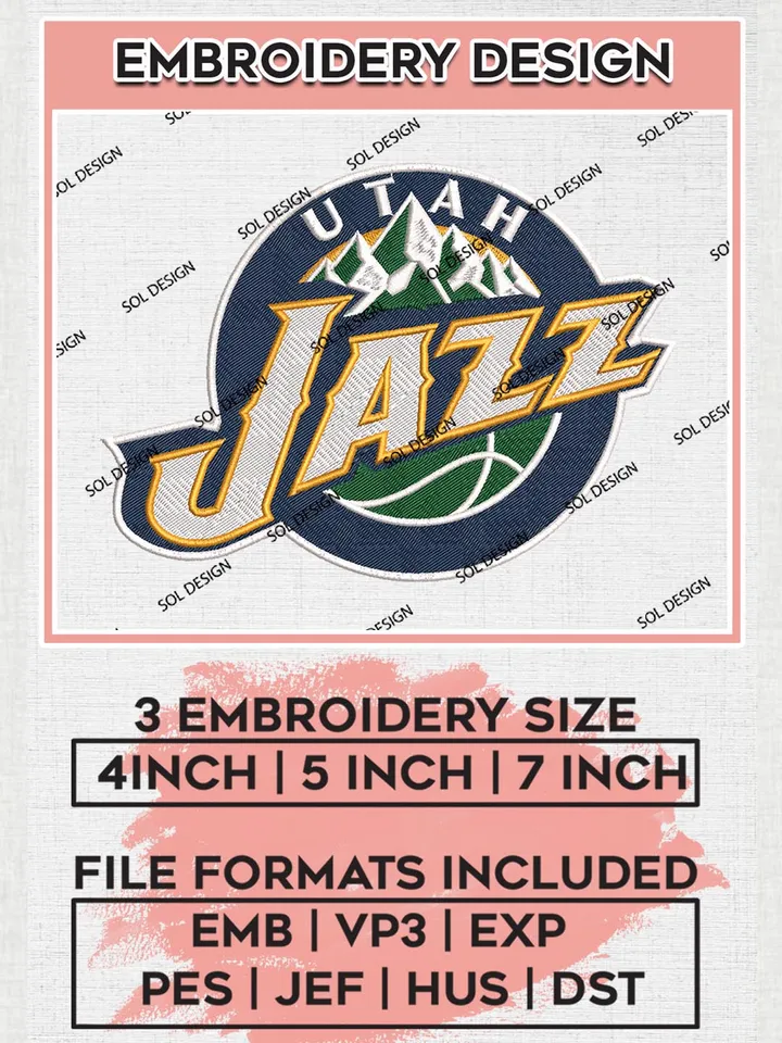 NBA Utah Jazz Machine Embroidery Designs, Utah Jazz Embroidery Design Files, NBA Machine Embroidery Designs, NBA Embroidery Designs, Digital Download