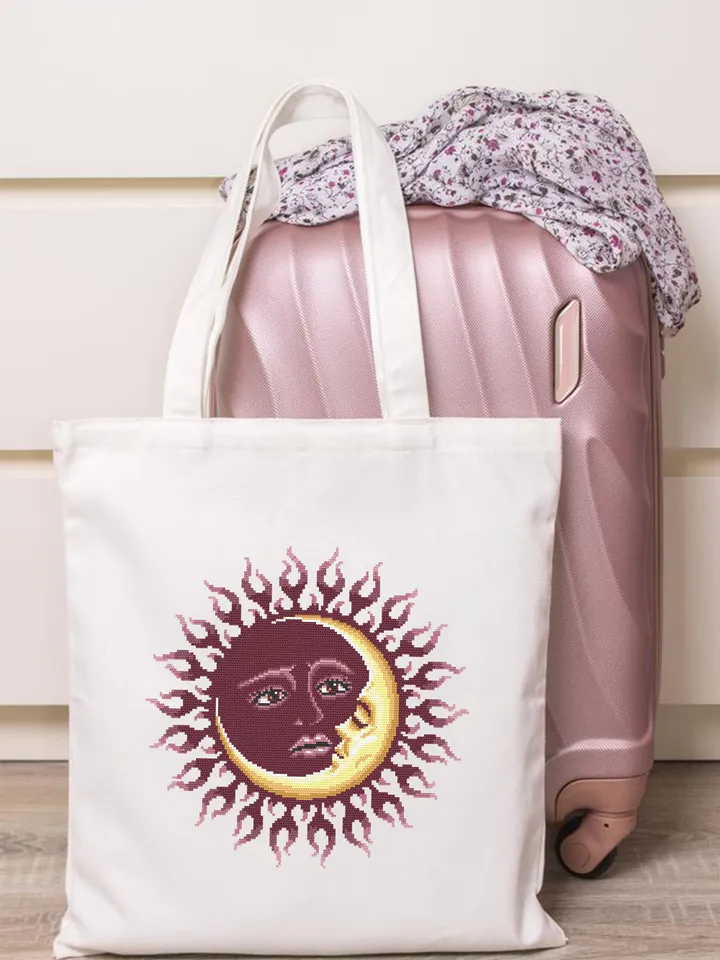 Mandala sun and moon cross stitch pattern PDF download Sun mandala cross stitch chart, Sun moon pattern digital PDF, Crescent moon #M185