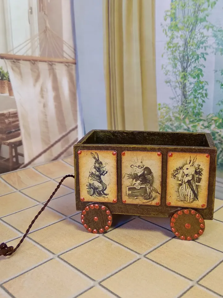 Toy trolley. Toy for dolls. Puppet miniature.1:12 scale.