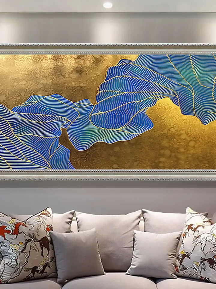 Gold Foil Oil Painting on Canvas, Large Original Abstract Gold Leaf Painting,lake water,Large Wall Art, Living room Wall Decor, Housewarming