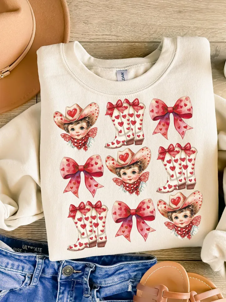 Howdy Coquette Valentine PNG, Cupid Valentines png, Western Cupid Valentines png, Retro Valentine png, Coquette Bow, Cowgirl Valentines png