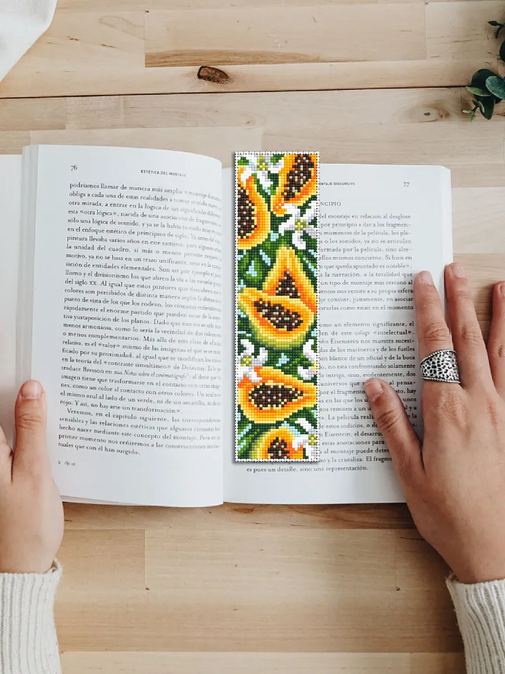 Tropical fruit bookmark cross stitch pattern PDF download Papaya cross stitch chart, Digital bookmark pattern, Easy handmade bookmark #B155
