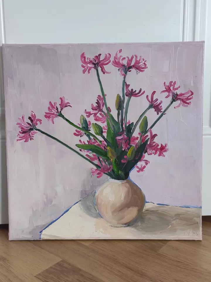 Oil painting on canvas flowers in a vase