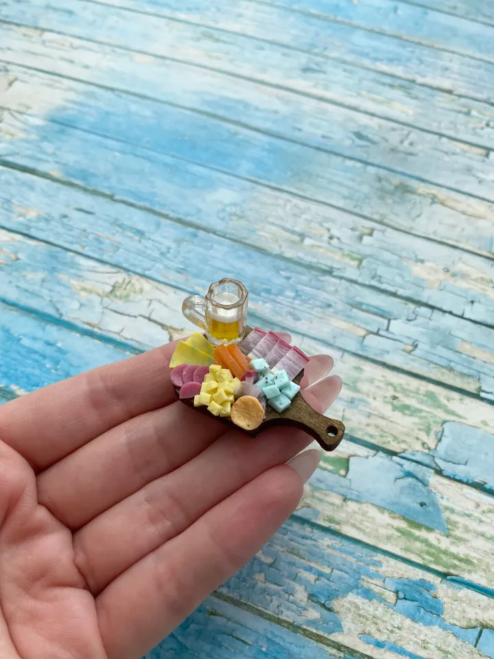 Magnet Miniature Beer Charcuterie Board with Polymer clay