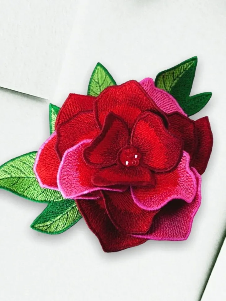 Rose brooch FSL machine embroidery designs Free standing lace embroidery pattern 3D flower embroidery motif Flower FSL embroidery brooch FSL
