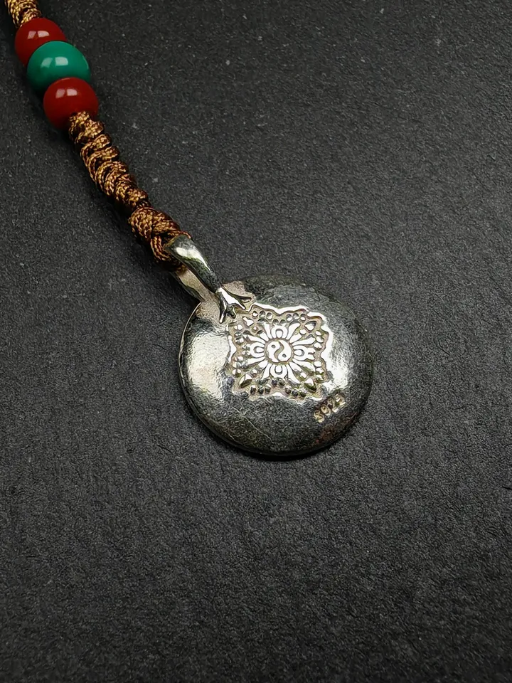 Gandhanra Handmade Tibetan Buddhist Calendar Badge,Melong Mirror, SIPAHO Amulet for Phone or Bage Pendant,Made of Sterling Silver