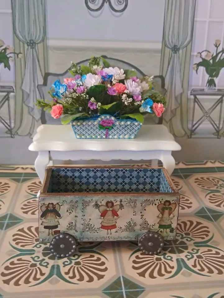 Doll trolley. Dollhouse miniature. 1:12. Handmade. Trolley on wheels