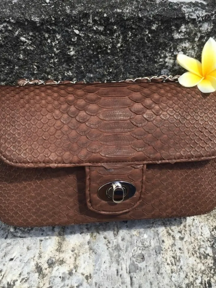 Brown Genuine Python Skin Crossbody Chain Bag | Bright Summer Bag | Elegant Women Bag | Chain Strap Crossbody Chocolate brow classy Purse
