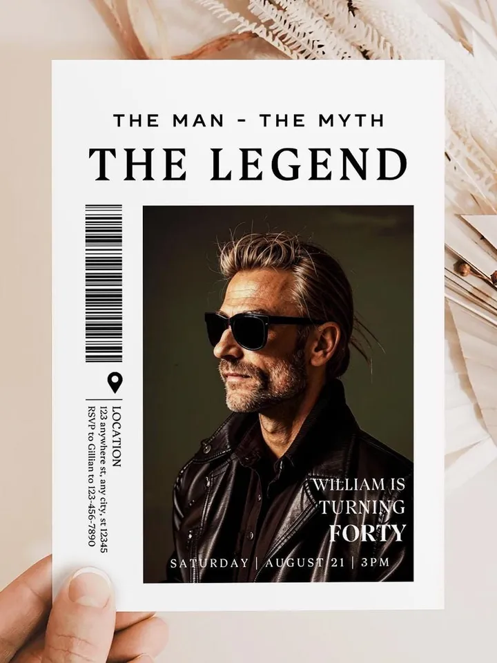 The Man The Myth The Legend 40th Birthday Invitation, FORTY, Editable Printable, 40th Party Text Invite, Instant Download, Canva Template