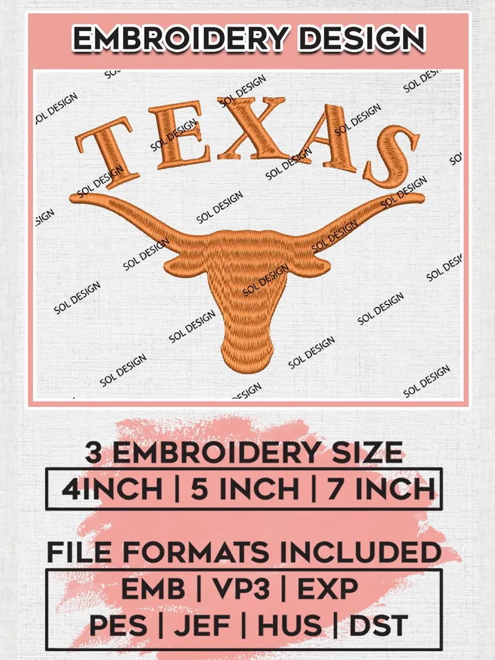NCAA Texas Longhorns Mascot Logo Machine Embroidery Design, NCAA Texas Team Embroidery Design Design files, NCAA Team Embroidery Designs, NCAA Machine Embroidery Designs, Digital Download