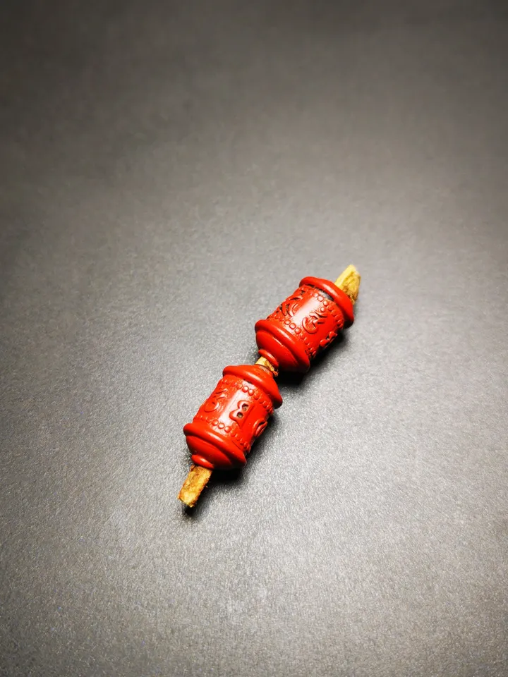Gandhanra Handmade Antique Tibetan Amulet,Mini Prayer Wheel Bead Pendant for Mala,Made of Cinnabar