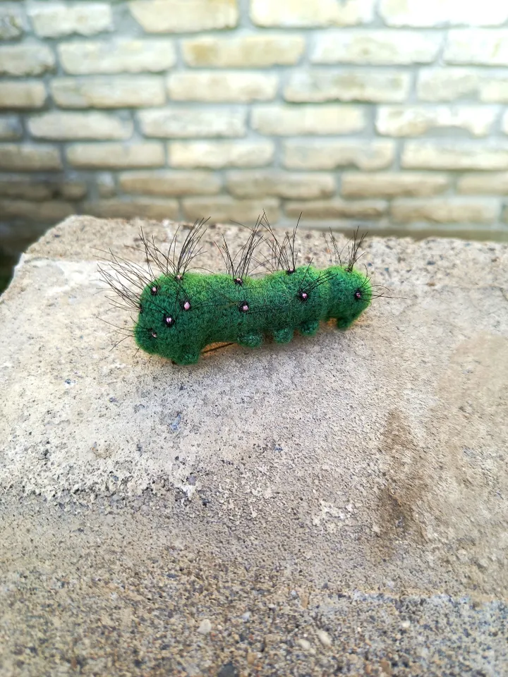 Realistic Green Caterpillar Crochet Brooch – Nature Style