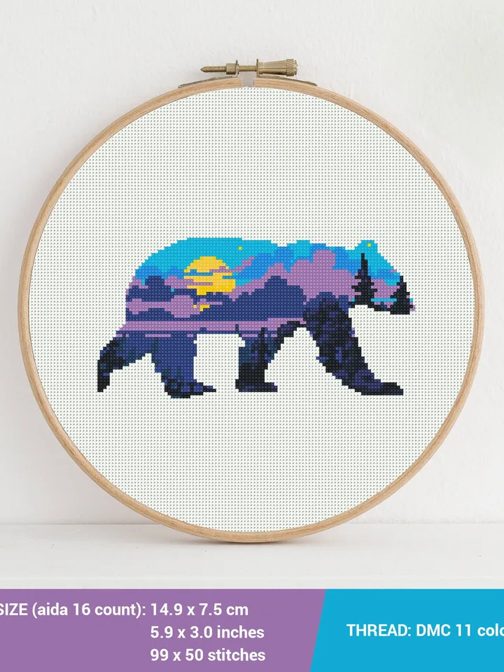 Bundle of 3 Animal Bear Elk Wolf Cross stitch pattern | Embroidery Pattern | Instant Download | Embroidery Designs
