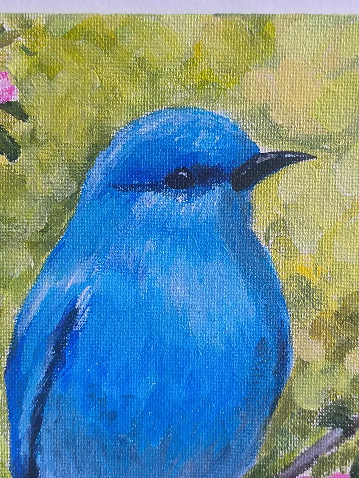 Bird painting, Blue sialia painting, Acrylic painting, Bird, Brightly colored bird
