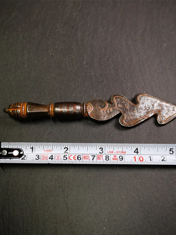 Gandhanra Handmade Tibetan Buddhist Ritual Implement - Kila - Snake Spear, Made of Cold Iron inlaid with Copper,5.5"
