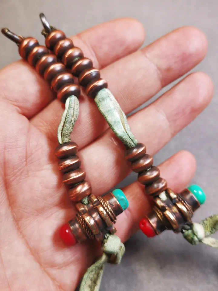 Gandhanra 9mm Tibetan Buddhist Prayer Bead Counters for 10-20mm Mala,with Agate Pendant,Made of Red Copper