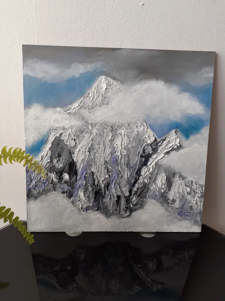 Oil Painting Himalaya Mountain Ama Dablam Mountain Landscape Nature Travel Tourism Cardboard 12 x12 inches 30x30 cm Wall Decor 3D Image