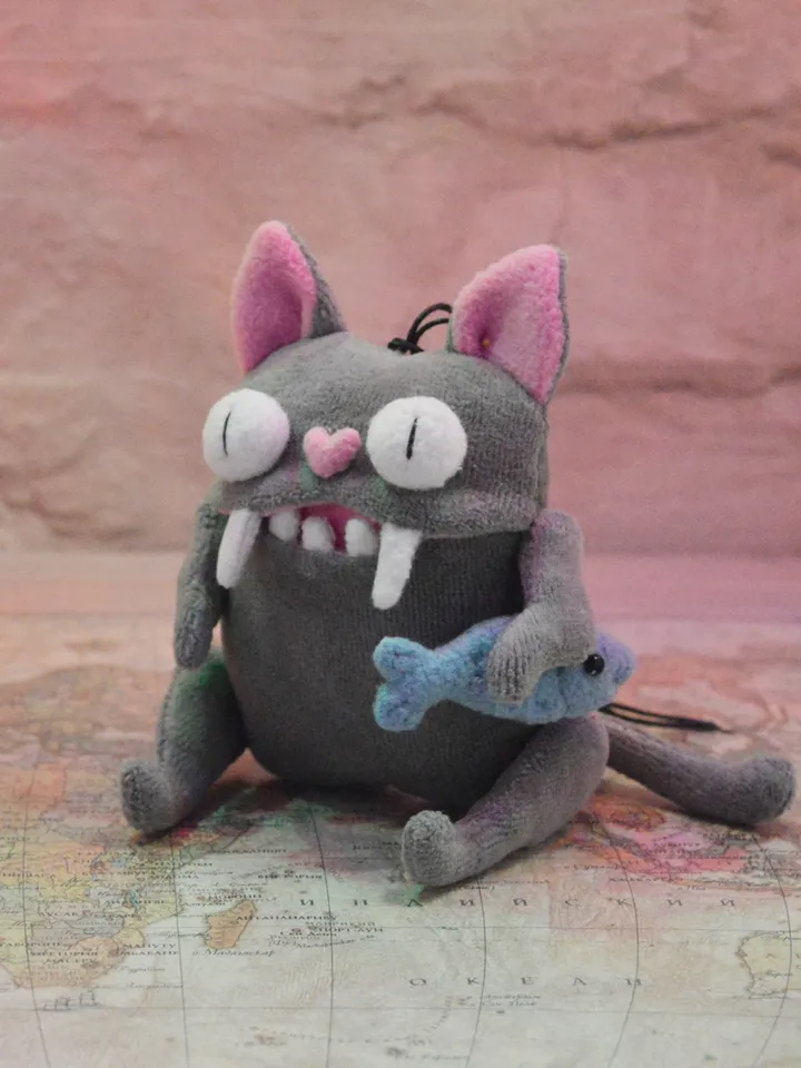 PDF Plush Toy Pattern – Fleece Cat with Fish Softie Tutorial