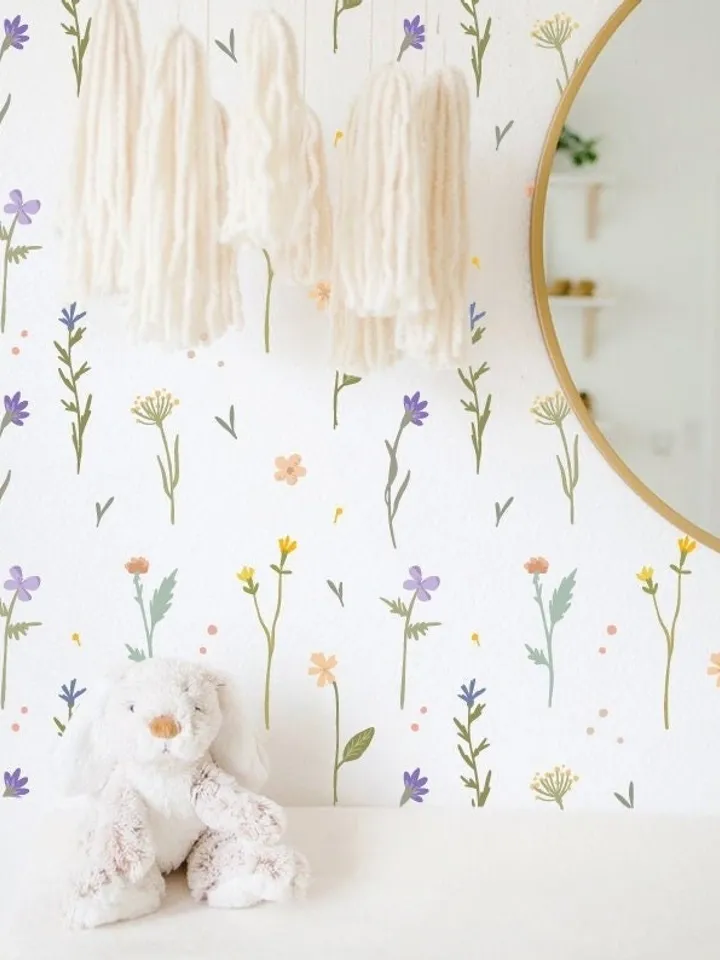 Wild Leaves and flowers Decal - Wild Flowers Wall Decal, Twigs Wall Decals, Sweet Flowers and Twigs Decal, Nursery Decor ,h182
