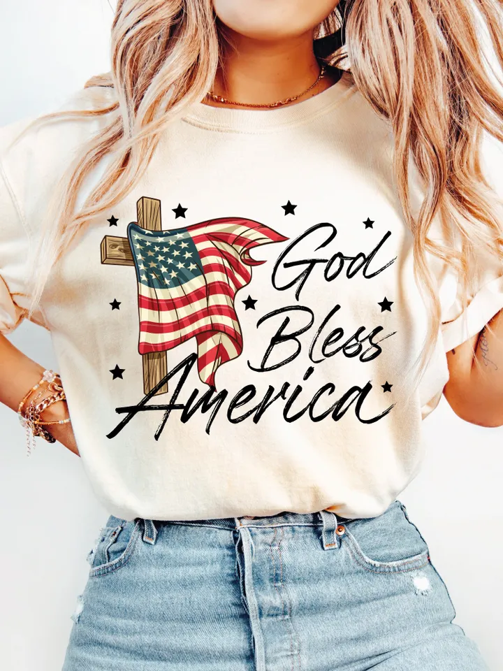 God Bless America PNG File, Sublimation Designs,4th of July, American Flag,Cross Png, Patriotic Christian, USA Vintage Trendy, Leopard Mama