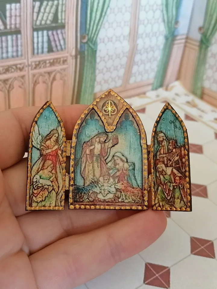 Nativity scene. Christmas miniature. Dollhouse miniature. 1:12. Dollhouse miniature. Christmas. Fire for Christmas.