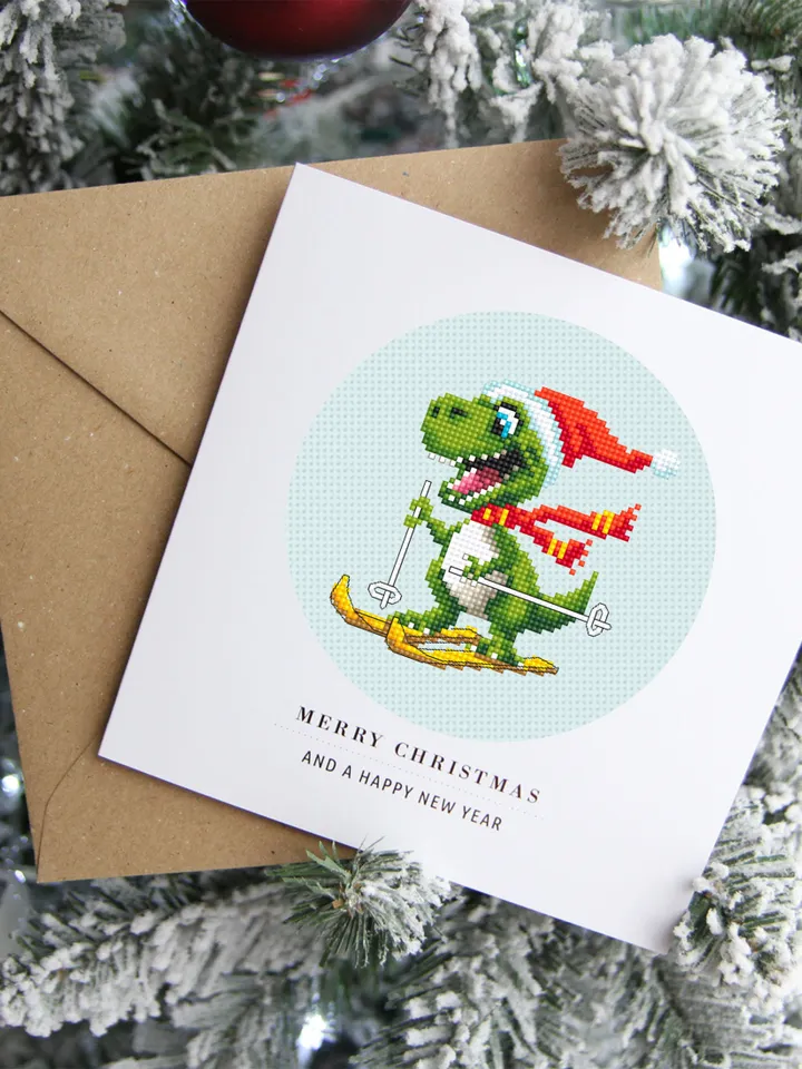 Funny dinosaur christmas cross stitch pattern PDF download, Set of 2 dinosaur cross stitch chart, Dino pattern digital PDF, Poinsettia #N114
