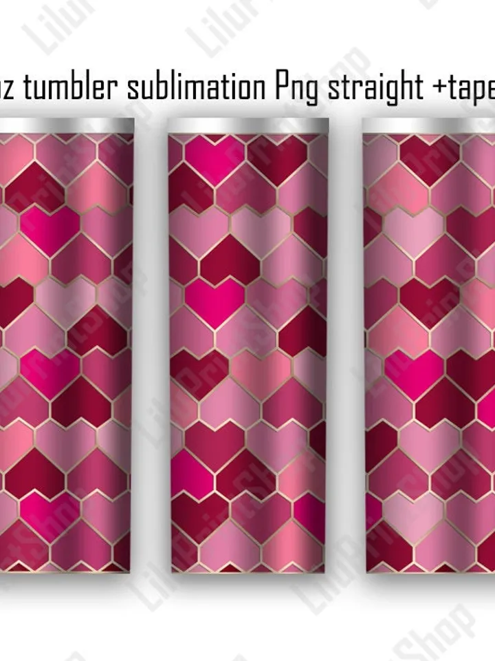 Heart tumbler sublimation PNG Red tumbler wrap sublimation 20oz Skinny Tumbler straight tapered Heart tangram tumbler Valentines Day wrap