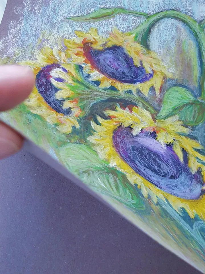 Sunflowers Painting Floral Original Art Flower Wall Art Oil Pastel Painting