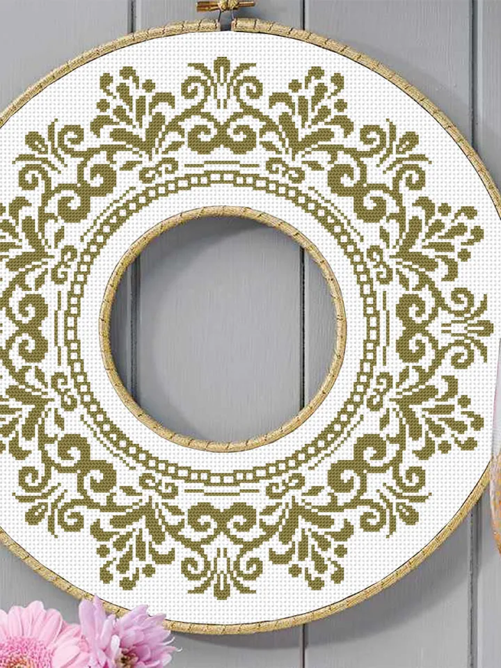 Monogram mandala cross stitch pattern PDF download, Round floral frame cross stitch, Mandala wreath cross stitch chart, Mandala border #Y9