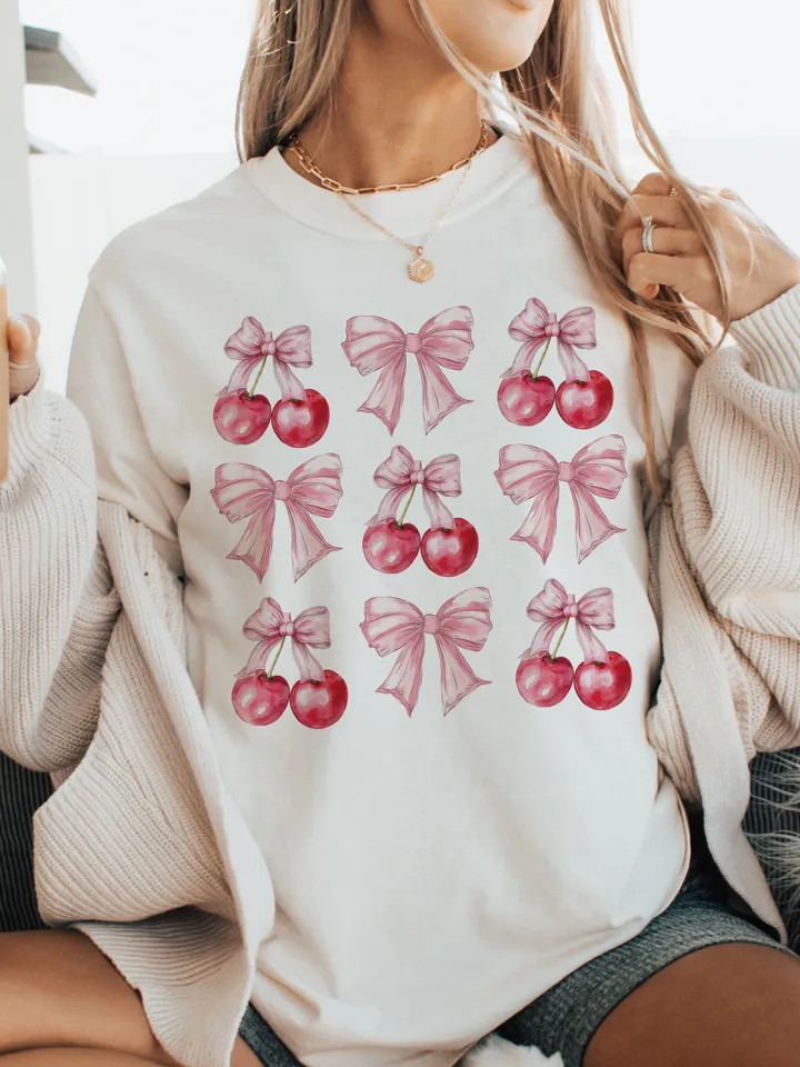 Cherry coquette bow png soft girl era aesthetic png Trendy Cherry png coquette shirt design retro mama png cherry bow png sublimation design