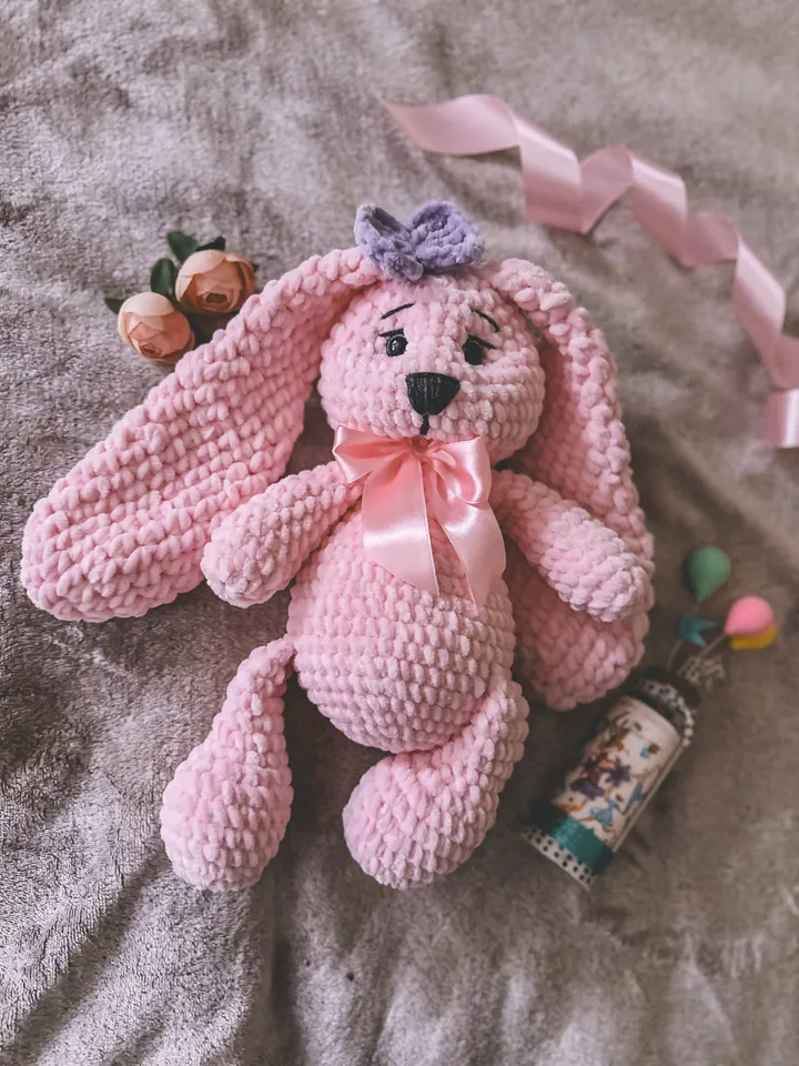Pink soft Bunny, rabbit doll, stuffed animal, bunny with long ears, cute birthday gift