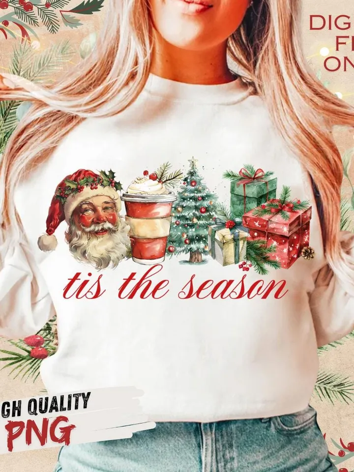 Retro Christmas png, Tis the Season Png, Santa Claus png, Watercolor Christmas png, Christmas sublimation, Merry Christmas, Christmas vibes