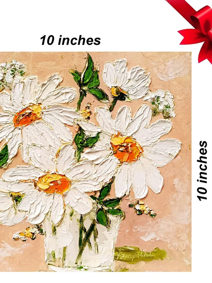 Daisy Painting Flowers Original Fine Art Flowers Blossoms Wall Art Decor Floral Impasto Artwork Meadow Art Gifts by ArtProkopaloSv