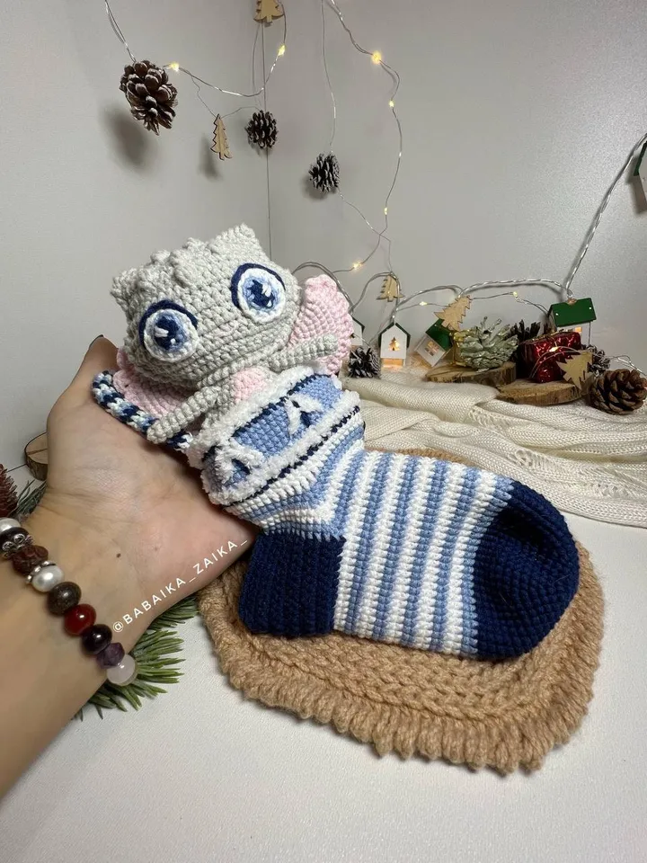 PDF Christmas Stocking and Dragon amigurumi pattern, Christmas ornament sock, Christmas decoration, Christmas cute dragon, Christmas animal