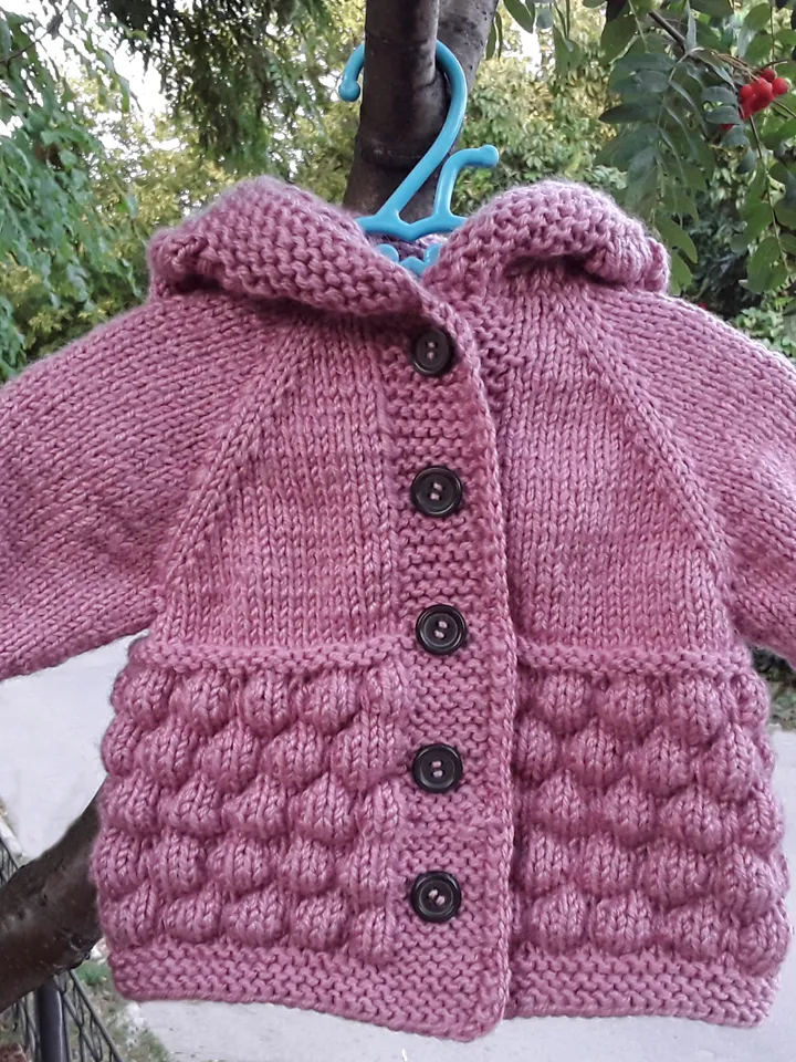 Knitted Baby Jacket Pattern, Bubble Stitch Baby Cardigan Knitting Pattern, Hooded Baby Jacket Pattern, Newborn Baby Knit Cardigan, Baby Clothing Knitting Pattern, PDF Pattern in English