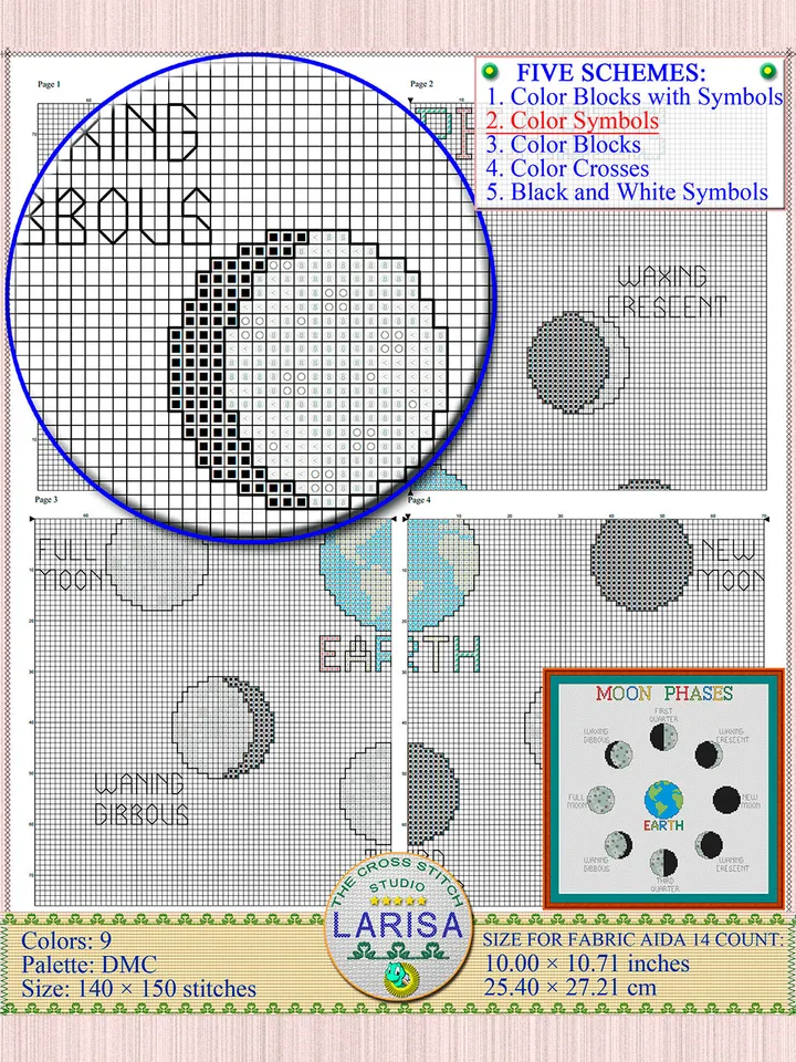 Moon Phases Cross Stitch Pattern | Lunar Phases Chart