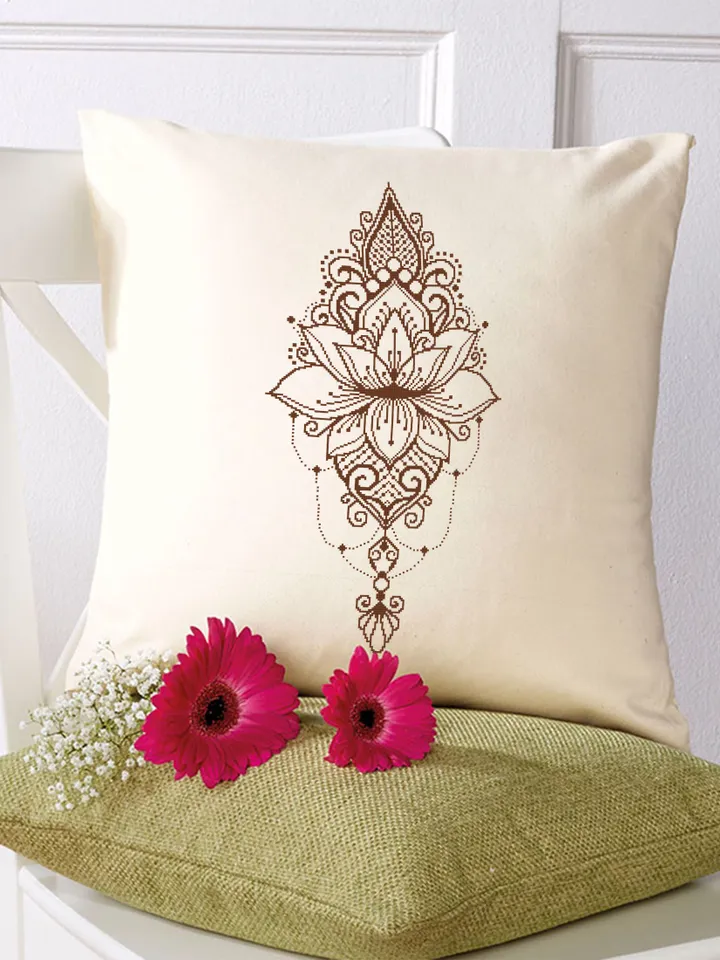 Lotus mandala cross stitch pattern download PDF, Monochrome mandala pattern digital PDF, Lotus flower cross stitch chart, Home decor #M99