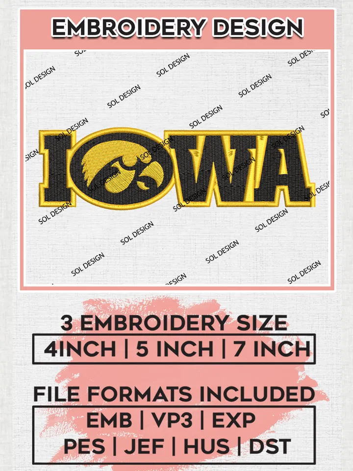 Iowa NCAA Team Writing Logo Embroidery Design Files, NCAA Iowa Hawkeyes Machine Embroidery, NCAA Teams, 3 sizes, NCAA Machine embroidery designs, Digital Download